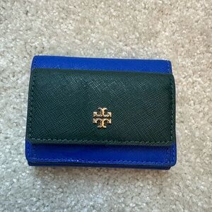 Tory Burch Trifold Wallet in Blue and Dark Green
